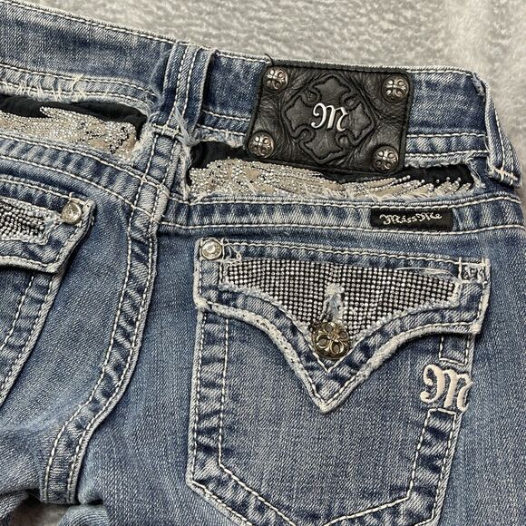 Miss Me Distressed Low Rise Western Bootcut Y2K Size 26 Rhinestone Cowboy - Picture 2 of 13